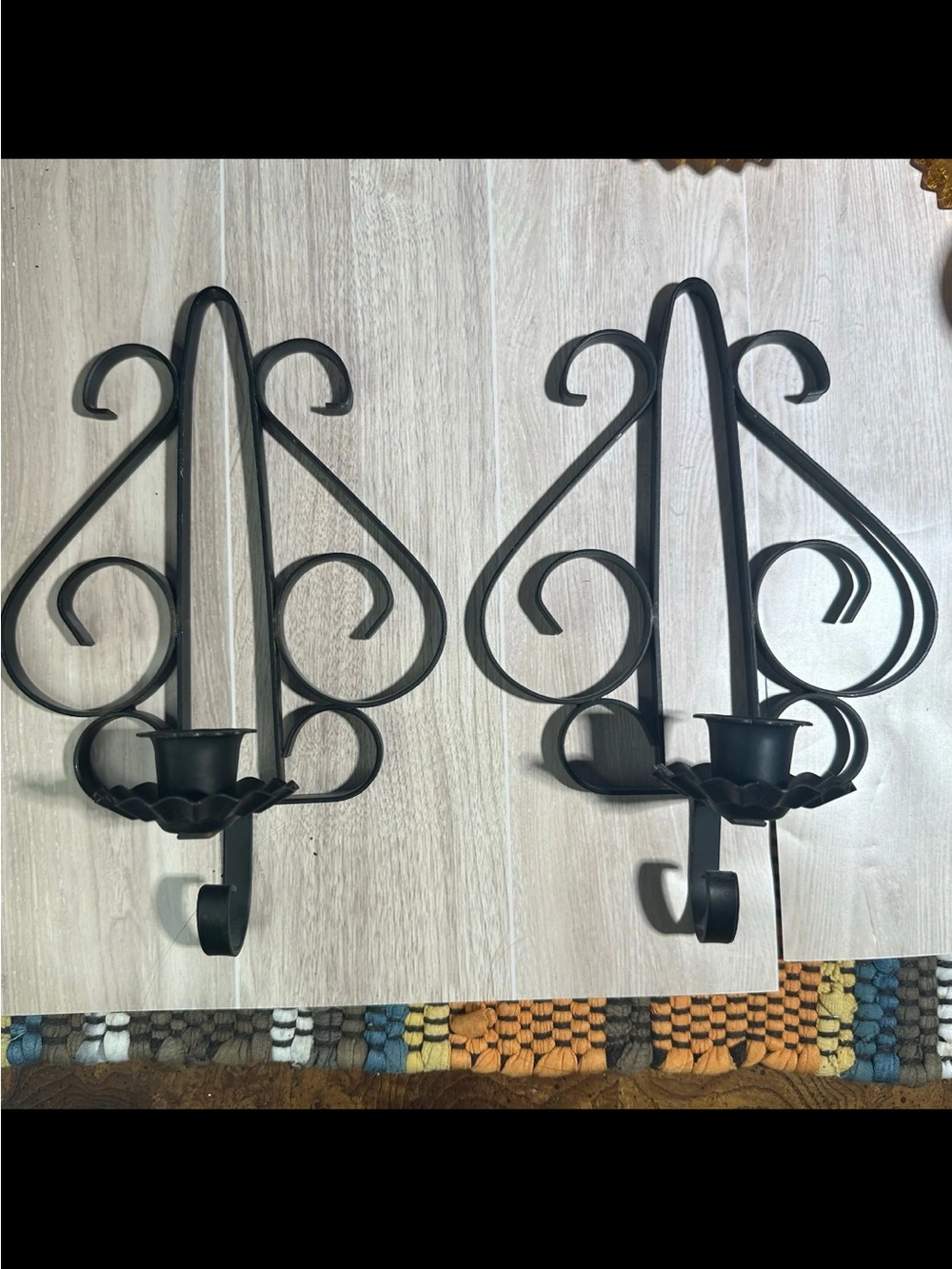 Black Metal Scroll Wall Sconces - Pair